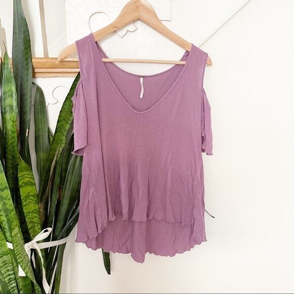 Free people lilac cold shoulders v-neck blouse XS - Picture 1 of 4